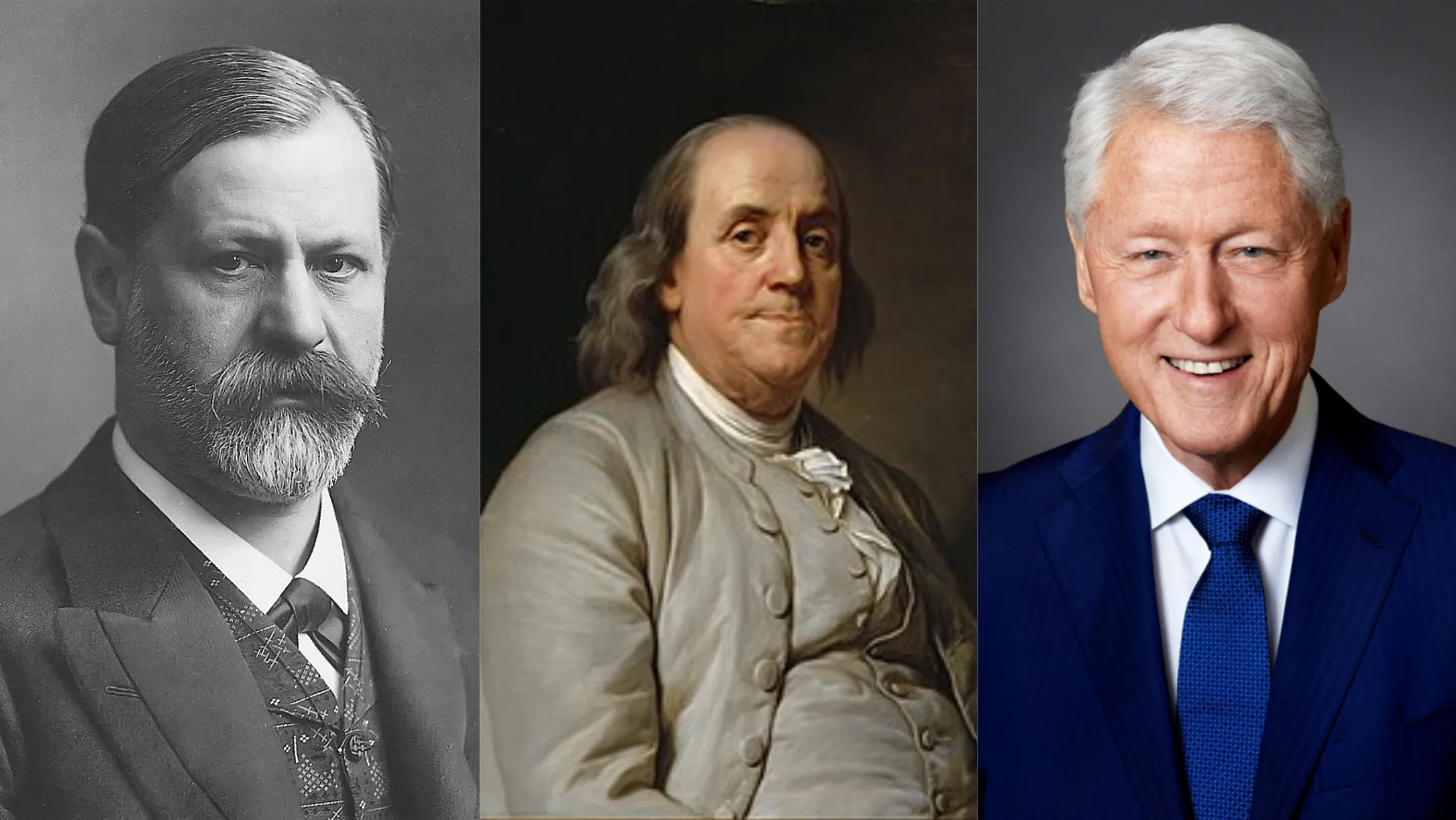 collage featuring sigmund freud, benjamin franklin, and bill clinton, showing influential historical figures with kinks