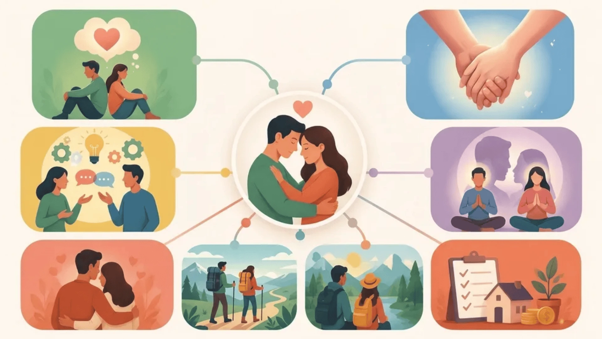 Infographic illustrating various types of intimacy, showing couples connecting in multiple ways