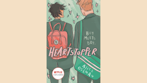 gay romance book cover for heartstopper with school friendship soft feelings and first love blooms