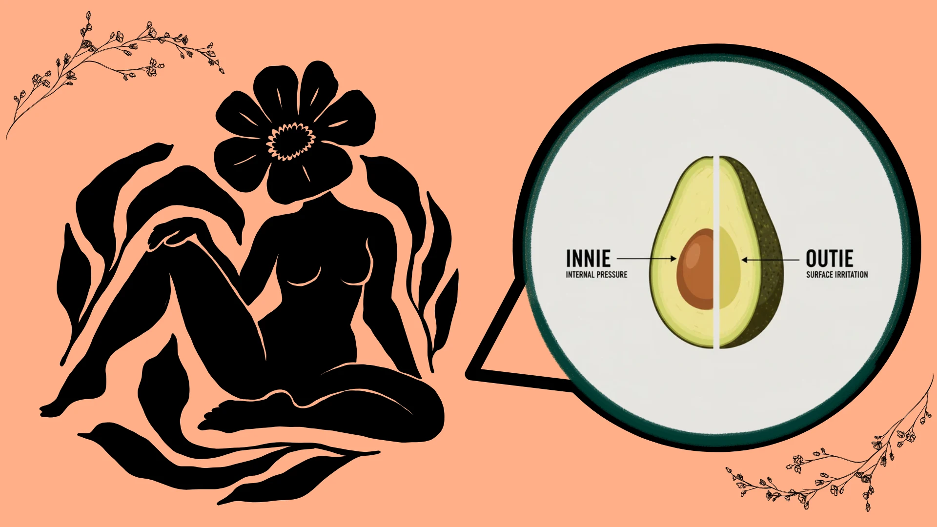 A illustrated silhouette of a seated woman beside a diagram comparing innie and outie vagina types