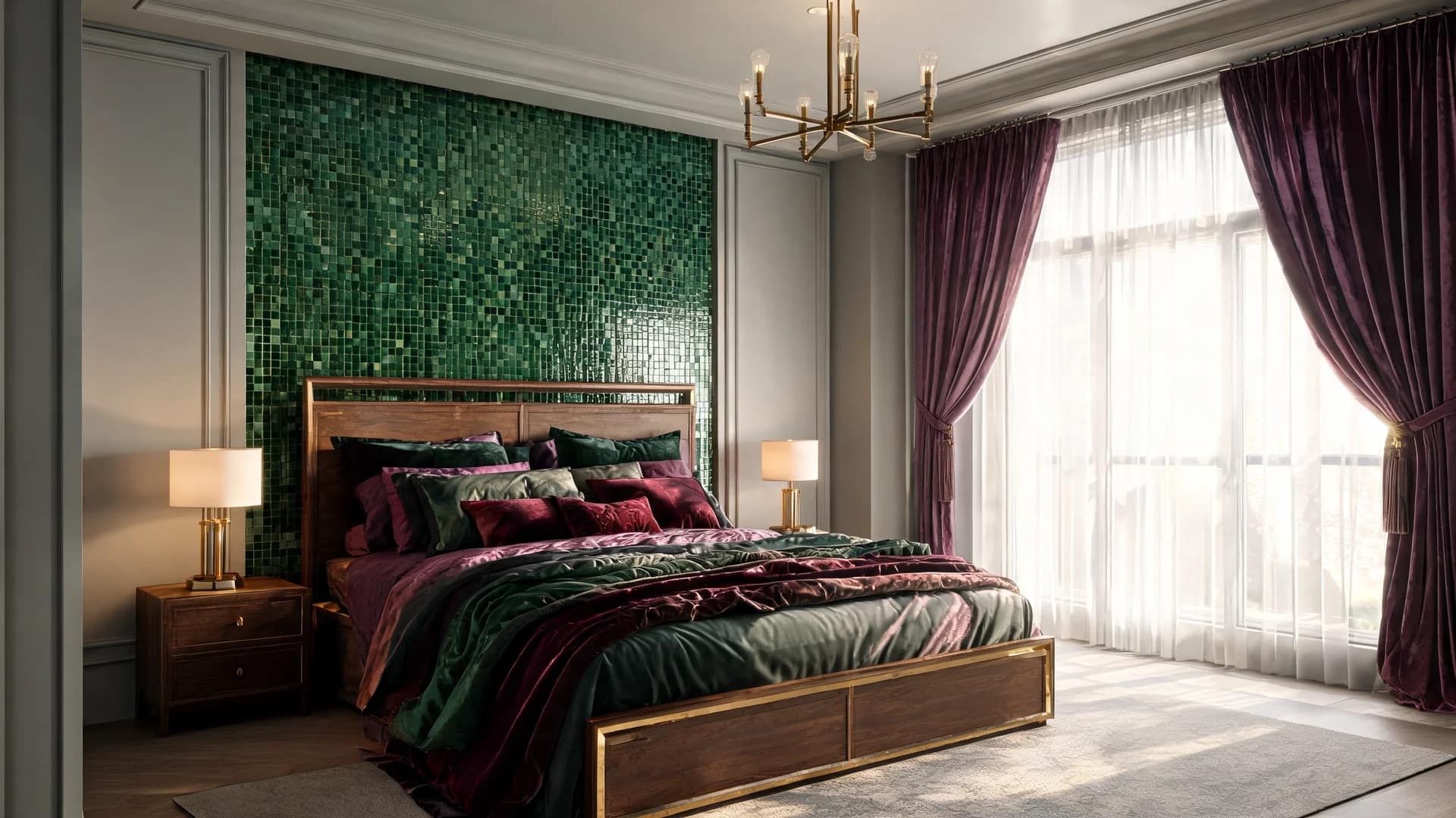romantic gothic bedroom jewel box with emerald walls soft morning light and warm velvet textures